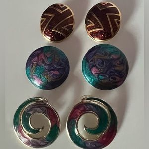 3 Vintage 80’s Retro Metal Round Swirl Earrings VTG Womens Accessories Pierced